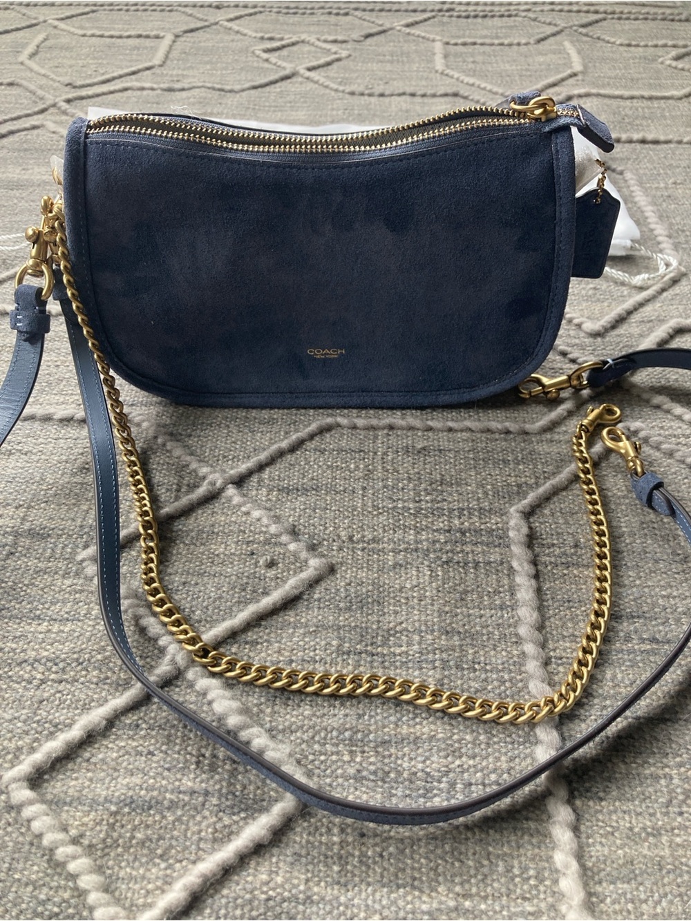 COACH Waverly Shoulder and Crossbody Bag-Brass Hardware and Light Denim Suede - Picture 9 of 15